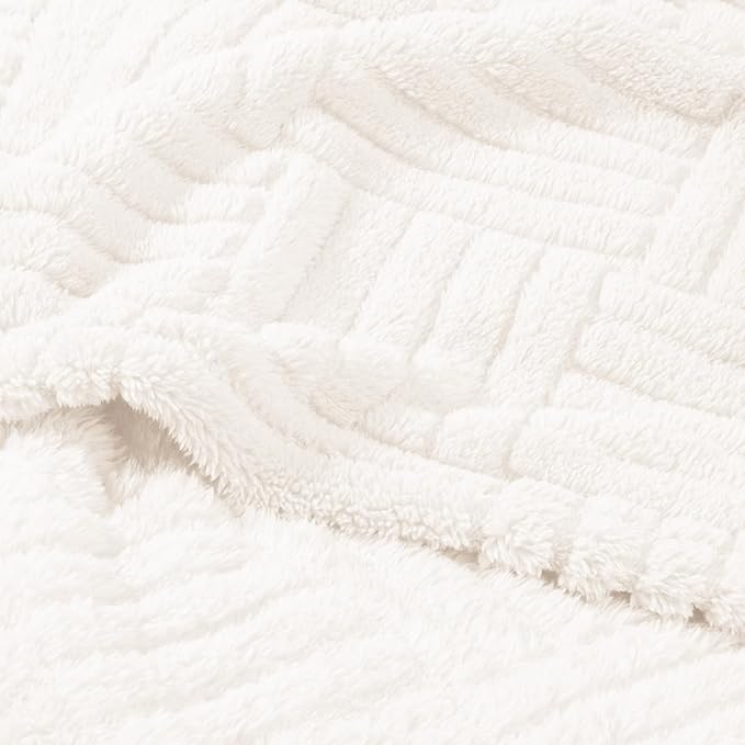 Whale Flotilla Lightweight Fleece Queen Size Blanket for Bed, Fuzzy Soft Blankets with Decorative Jacquard Pattern for All Season, Warm and Fluffy, 90x90 Inch, Ivory