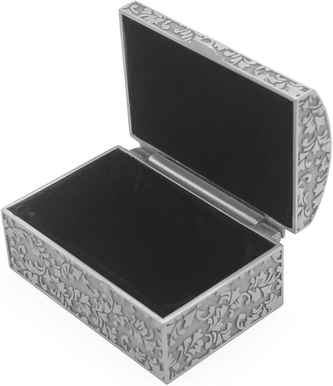 Vintage Metal Jewelry Box Small Trinket Storage Organizer Box Chest Ring Case for Girls Women, Tin Color, Small