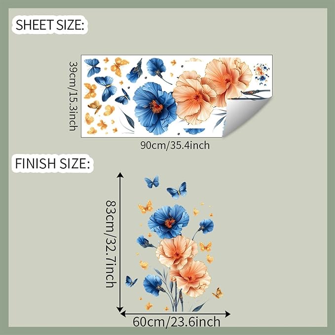TUOKING Flowers Wall Stickers Decor,Removable Wall Murals Peel and Stick Modern Wall Art Decal Home Decor for Kitchen,Bedroom,Living Room(h28)