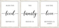 flowtorely Bless the Food Before Us Sign Wall Decor 16"×11" Set of 3 for Dining Room Kitchen Rustic Wood Framed Wall Hanging Art (White)