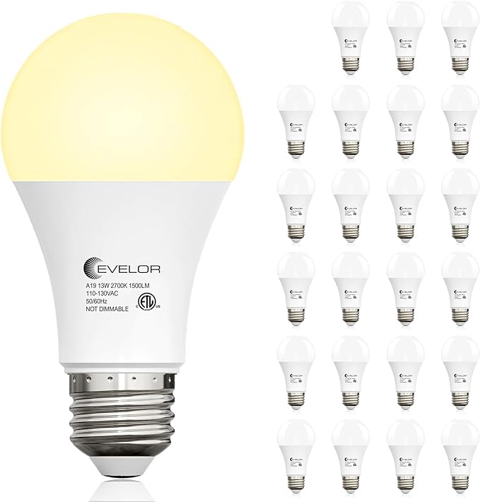 24-Packs A19 LED Light Bulbs,100 Watt Equivalent 2700K Soft White Bright Bulbs Efficient 13W,1500 Lumens E26 Base, Non-Dimmable, 15000-Hour Lifespan for Bedroom, Living Room, Office