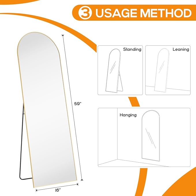 Mirror Full Length, Upgraded Body Wall Mirrors with Shatter-Proof Glass, Floor Standing, Hanging or Leaning, Tall Mirror with Stand Aluminum Alloy Frame for Bedroom Cloakroom