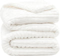 INFIIXSO Sherpa Fleece Queen Size Blanket - Super Soft & Warm Striped Fleece, Cozy Plush Fluffy Large Bed Blanket All Season Use (Off White, 90x90 Inches)