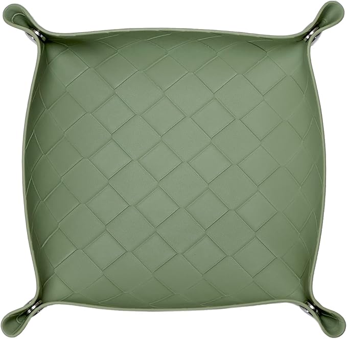 UnionBasic Small Valet Tray, Jewelry Tray for Rings Watches Earrings, Entryway Catchall Caddy for Coins Keys Change, Nightstand Bedside Valet Holder, Trays for Electronic Gadgets, Woven Matcha