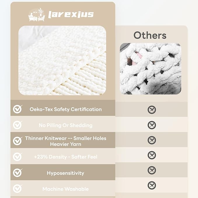 Chunky Knit Blanket - Luxury Soft Cozy 40 * 50 Throw Blanket,100% Woven Blanket Rope Knot Throw Blanket for Couch, Sofa, Home Decor, Gift - Machine Washable (Ivory White, 40 * 50)