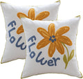 YIcabinet Pillow Covers Set of 2, Embroidered Yellow Flower Pattern Throw Pillow Cover,Square Cotton Cushion,Pillow Case for Sofa Bedroom Couch,18"x18"