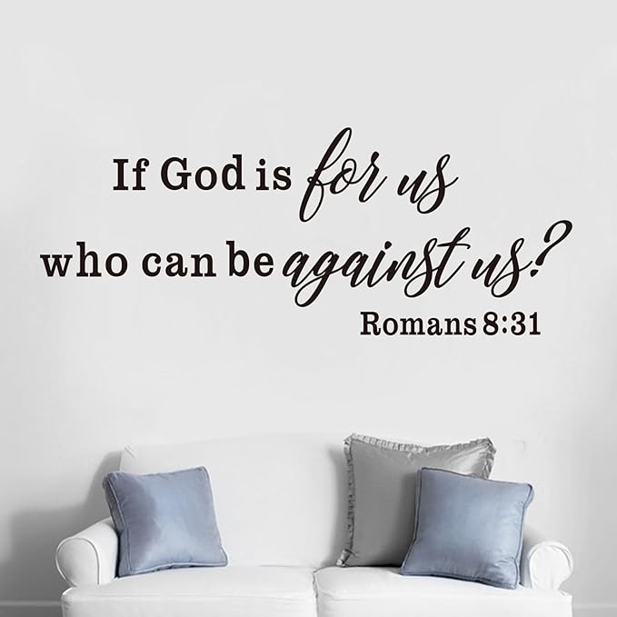 Bible Verse Wall Decals for Bedroom: Christian Quotes Inspirational Living Room Vinyl Art Wall Stickers - If God is for Us Who can be Against US 41" X 16"