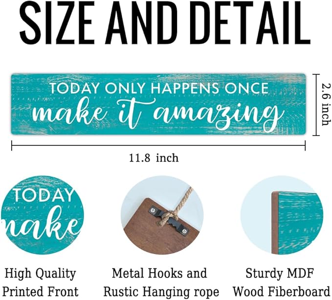 AGMDESIGN Today Only Happens Once Make It Amazing Wood Sign, Motivational Daily Reminder Decor for Bedroom Office, Farmhouse Kitchen Cafe Shop Wooden Plaque, Positive Gifts for Friends Coworkers