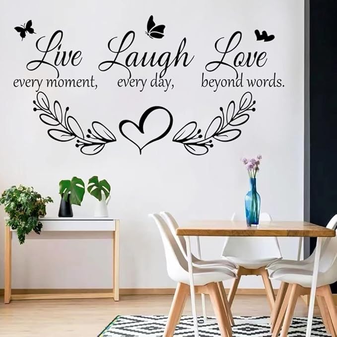 Family Inspirational Quotes Vinyl Wall Decal Quote Live Every Moment Laugh Every Day Love Beyond Words Wall Sticker Motivational Wall Stickers for Bedroom Living Room Window Decor Home Decor