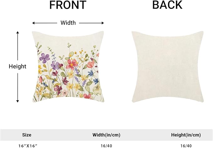 AEIOAE Spring Pillow Covers 16x16 Inch Set of 2, Colorful Wild Flower Leaves Plant Throw Pillows Case,Seasonal Floral Outdoor Decorative Farmhouse Decor Cushion Covers for Home Sofa Bed Couch