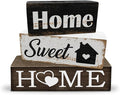 3 Pcs Farmhouse Wood Table Decoration Rustic Home Tiered Tray Decor Wooden Block Sign Retro Housewarming Gift Sweet Home Tabletop Centerpiece for Desk Floating Shelf Mantel