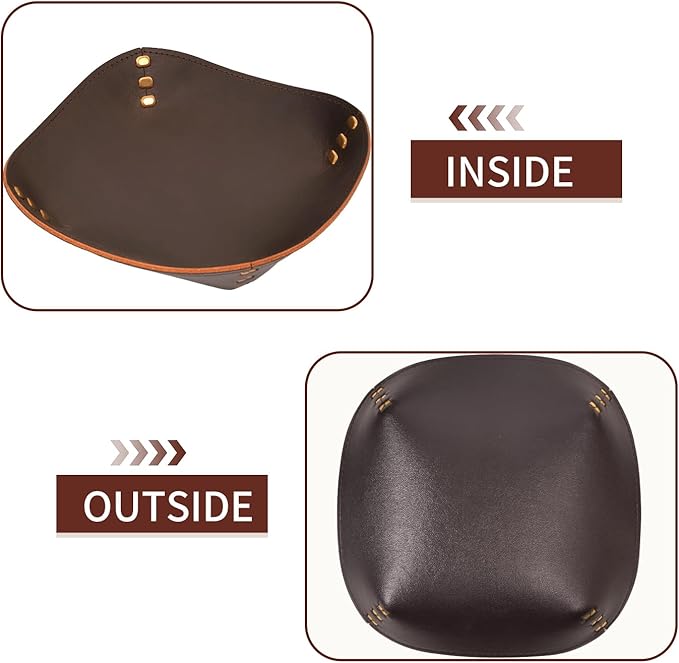 Genuine Leather Valet Tray-Handmade Brown Leather Catchall Organizer for Desk, Nightstand Bedside Desk & Entryway Table Storage Tray for Keys, Phone, Wallet, Coins, Jewelry for Women & Men