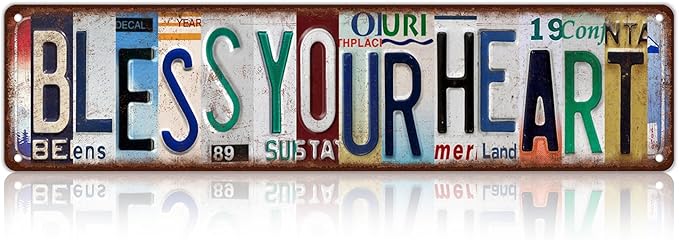 Vintage Bless Your Heart Street Sign Wall Decor Metal Tin Signs for Bar Home Bedroom Garage