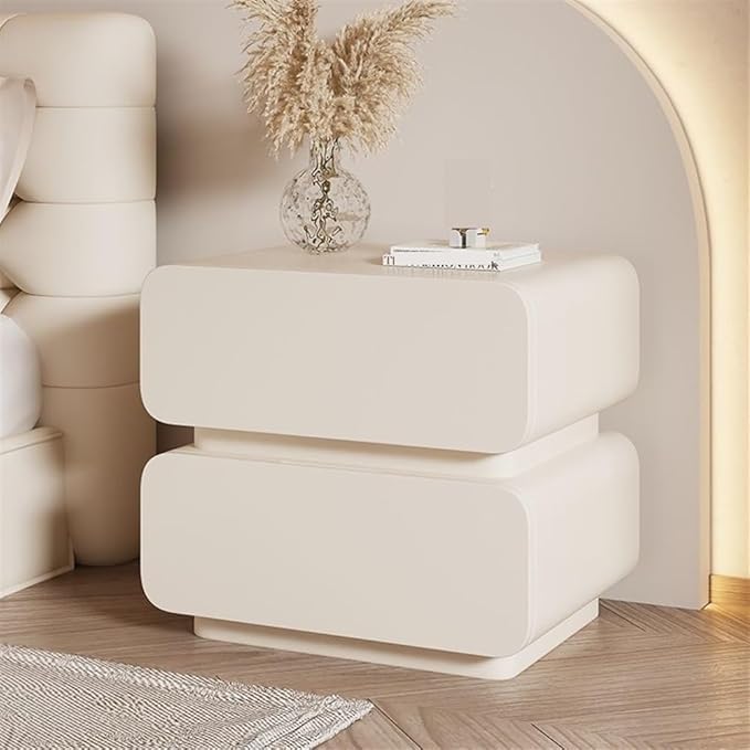 Practical Bedside Table with 2 Drawers, Modern Pu Leather Nightstand, Minimalist Night Stand for Bedroom Storage (Color : Off-White, Size : 40 * 40 * 50cm)