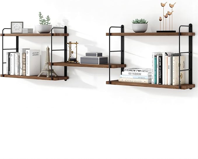 Wall Shelves, Wall Mounted Bookshelves, DIY Floating Shelves for Wall, Wood Hanging Book Shelves for Room, Bedroom, Living Room, Easy Installation (Brown, 50W x 17H)