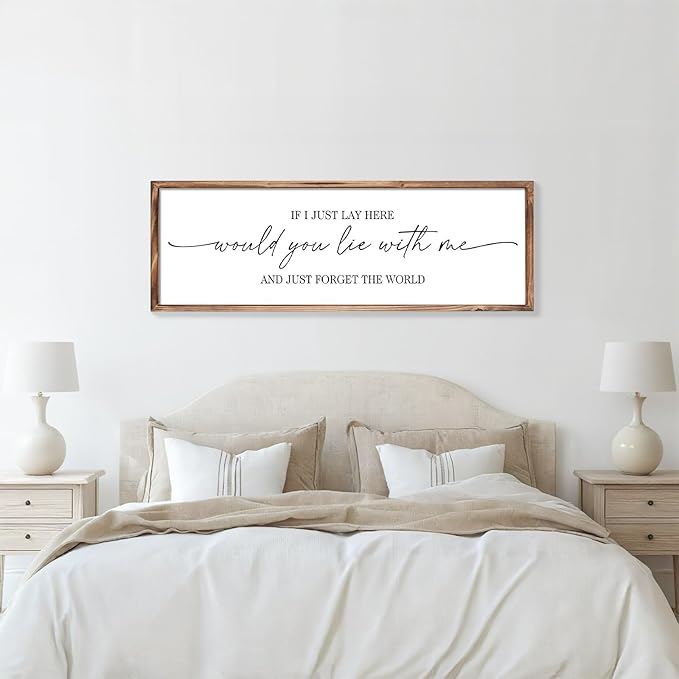 MODE HOME Farmhouse Bedroom Wall Art Above Bed with Title If I Just Lay Here Would You Lie With Me, Large Framed Wall Sign for Master Bedroom Wall Decor, Rustic Wall Art for Home Decor 42 x 15 Inch