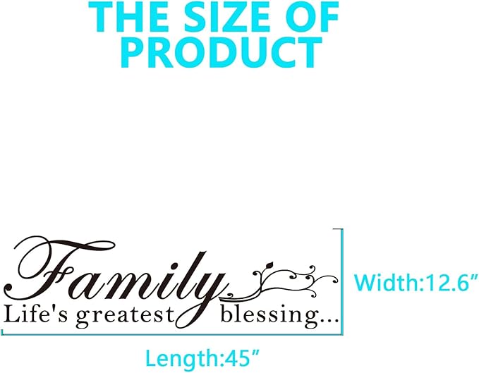 Motivational Home Wall Decals for Bedroom: Inspirational Family Quotes Vinyl Art Wall Stickers for Living Room Kitchen Apartment Bathroom - Family Life's Greatest Blessing 45" X 12.6"