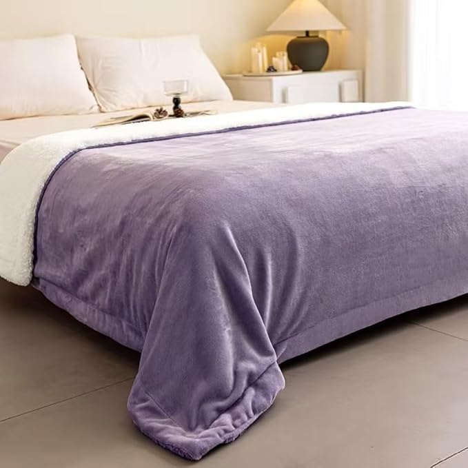 K.Garden Sherpa Fleece Throw Blanket for Couch Sofa, Super Soft Cozy Fuzzy Plush Blankets Fleece Thick Warm Blanket for Winter Reversible Thick Warm Blanket for Bed, Sofa,Purple 5060