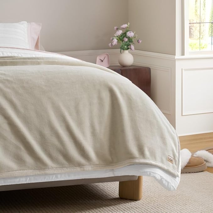 UGG Coco Queen Fleece Blanket for Bed – Luxury Room Decor, Plush & Warm Queen Blanket for Bed, Gifts for Teens and Women, 90" x 92", Ivory Shoreline