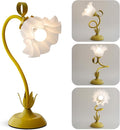 Flower Table Lamp, LED Reading Light Vintage Bedside Table Lamp with 3 Color Modes for Nightstand, Kawaii Decoration for Home Bedroom Living Room (Yellow)