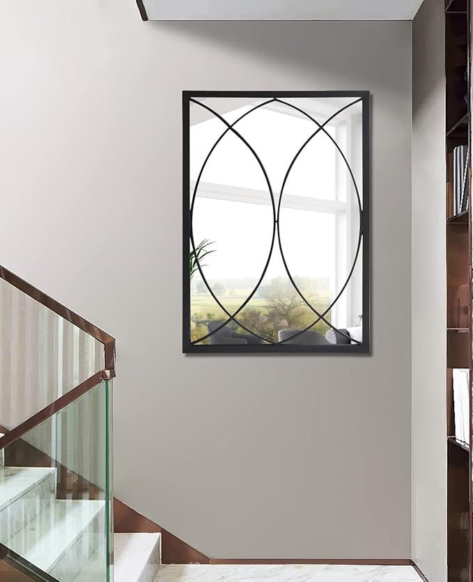 Black Rectangle Wall Mirror, Farmhouse Decorative Mirror for Entryway, Living Room, Dining Room,Bedroom, Hallway, Fireplace, Accent Wall Decor (Black2, 34'' x 24'')