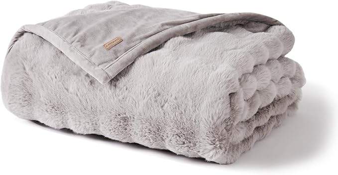 EverGrace Ultra Soft Luxury Fluffy Faux Rabbit Fur Throw Blanket, Thick Warm Bubble Throw for Bed, Cozy Plush Reversible Blankets for Couch, Chair, Sofa, Taupe, 50x60 Inches