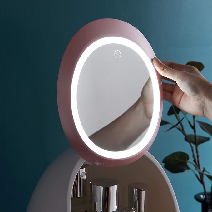 Sooyee Makeup Organizer,Bathroom Counter Organizer, Modern Jewelry and Cosmetic Display Cases with Led Lighted Mirror,Make Up Organizer Stands for Bathroom, Dresser, Vanity Countertop