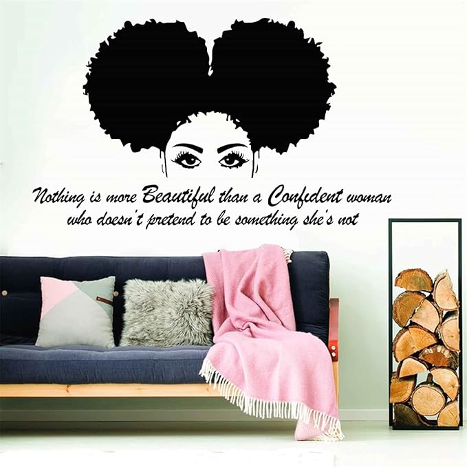 African Woman Wall Art Decal Beautiful Afro Black Girl Vinyl Wall Stickers Living Room Woman Bedroom Murals Home Decor LL2473 (LL2473 Black)
