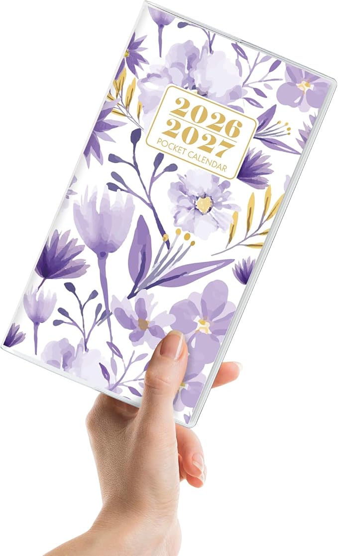 Pocket Calendar 2026-2027, Purple 2026-2027 Monthly Planner - 3.7" x 6.7" - Runs from January 2026 Until December 2027, Small Pocket Calendar 2026 with PVC Cover for Planning
