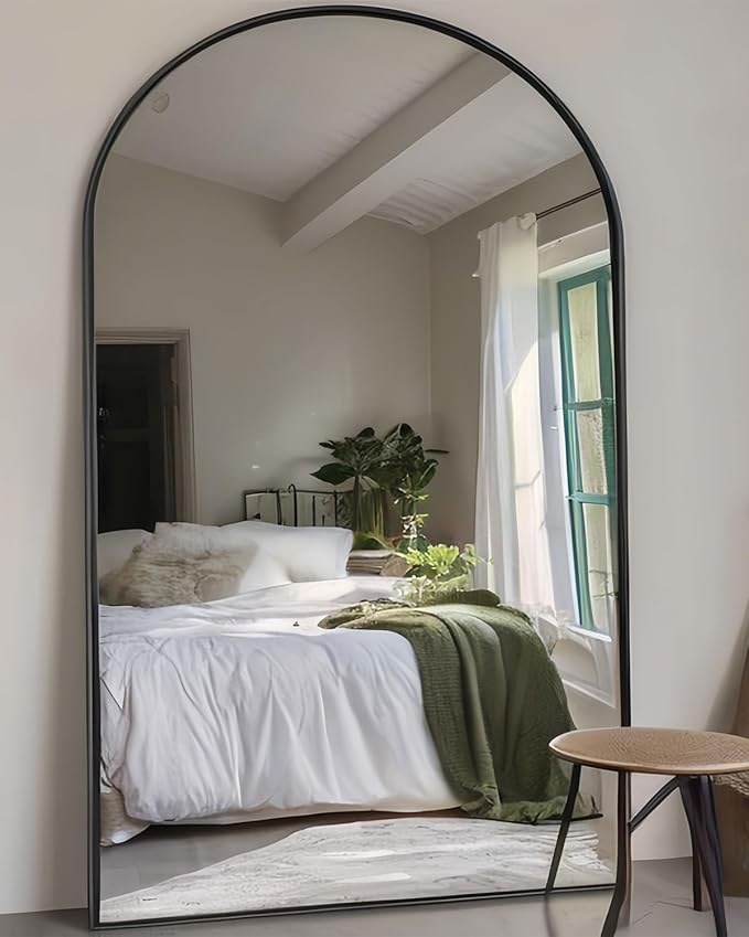 Full Length Floor Mirror, 82x42 Inch Oversized Arched Standing Mirror in Black for Bedroom, Living Room, Dressing Room - Elegant Freestanding Leaning Mirror Decor
