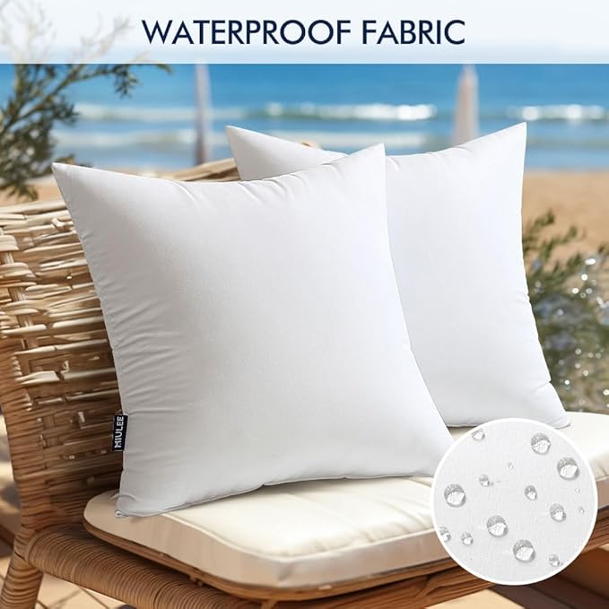 MIULEE Pack of 2 26x26 Inch Outdoor Pillow Inserts Waterproof Decorative Throw Pillow Insert, Square Lumbar Garden Pillow Form for Patio Sofa Couch