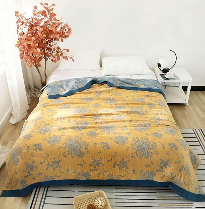 100% Cotton Throw Blanket for Bed Couch,Ultra Soft Boho Quilt Summer Blanket,Floral Printed Farmhouse Decor Bed Sofa Blankets,60"x80" All Season Rustic Throw for Chair
