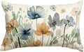 AVOIN colorlife Poppy Flowers Chinoiserie Spring Throw Pillow Cover, 12 x 20 Inch Light Brown Blue Seasonal Leaves Cushion Case Decoration for Sofa Couch Farmhouse