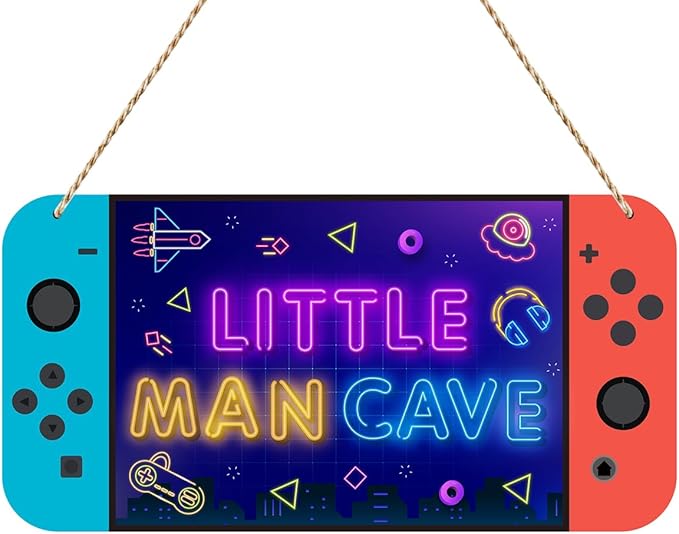 Little Man Cave Sign for Boys Game Console Boys Room Decor, Space Astronaut Living Room Wall Decor Wooden Hanging Plaque Wood Sign Wall Pediments Wallart Game Playroom Bedroom Decor