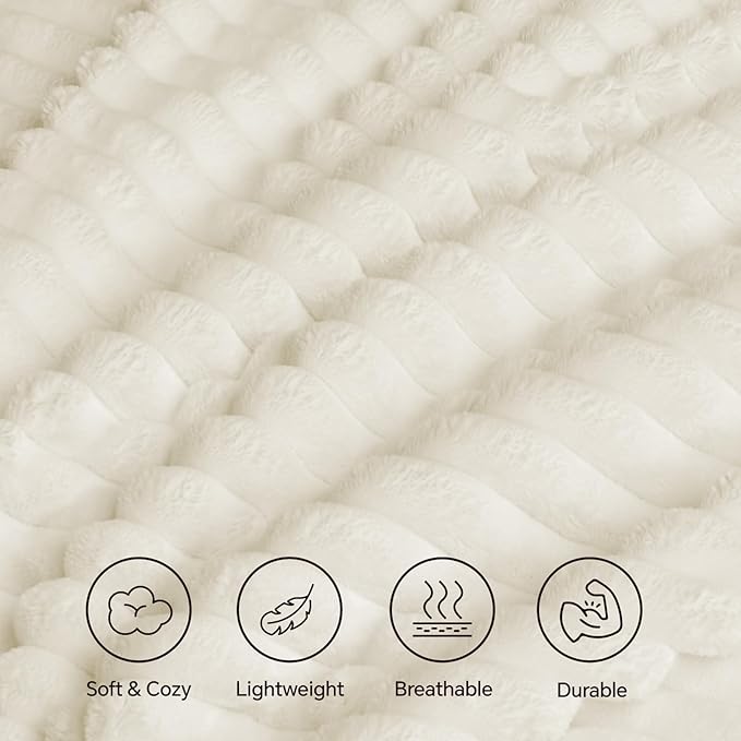INFIIXSO Sherpa Fleece King Size Blanket - Super Soft & Warm Striped Fleece, Cozy Plush Fluffy Large Bed Blanket All Season Use (Cream, 104x90 Inches)