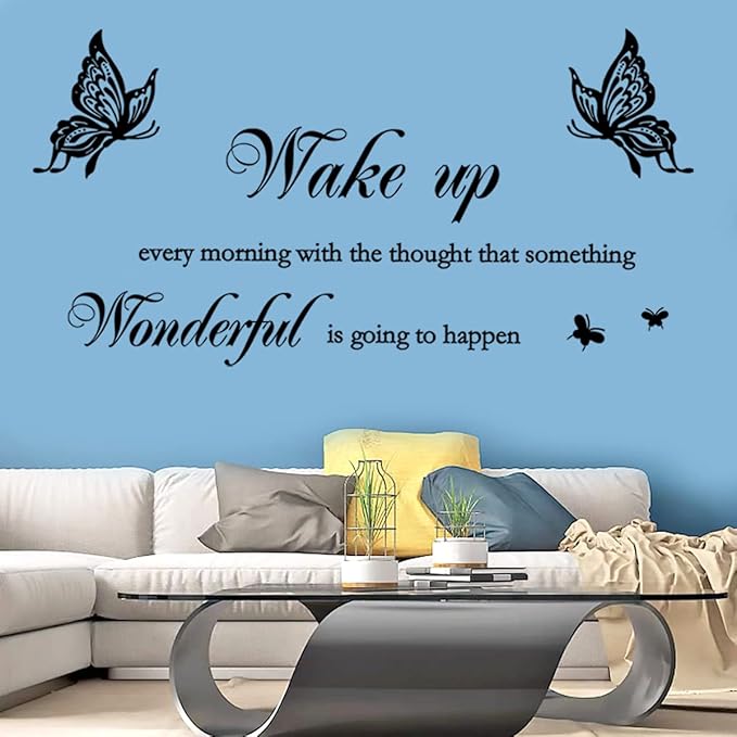 Inspirational Quote Wall Decal Wake up Every Morning with The Thought That Something Wonderful is Going to Happen Vinyl Beauty Eyes Wall Sticker Removable Motivational Art Letters Queen Decals for