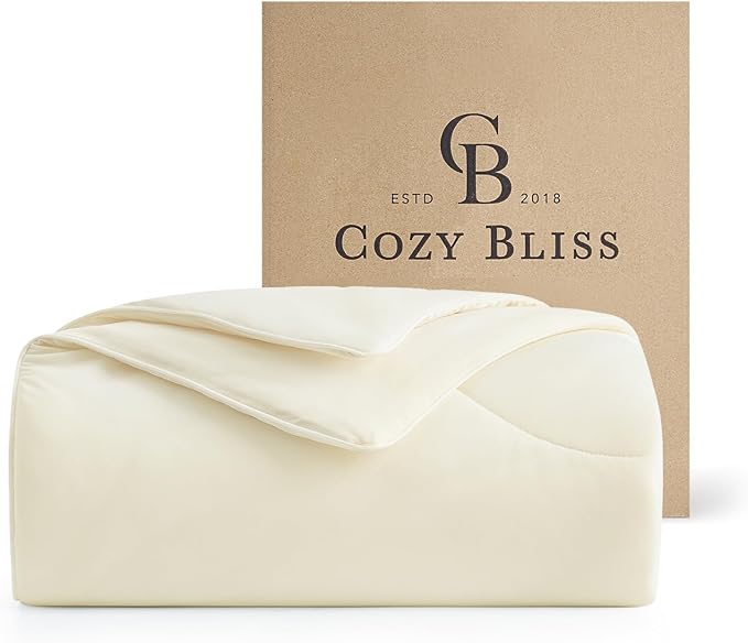 Cozy Bliss Cooling Comforter Twin Size, Reversible Lightweight Cooling Blankets for Hot Sleepers and Night Sweats, Q-Max>0.45 Soft Breathable Silky Smooth Summer Comforter, Snow Ivory, 68"x90"