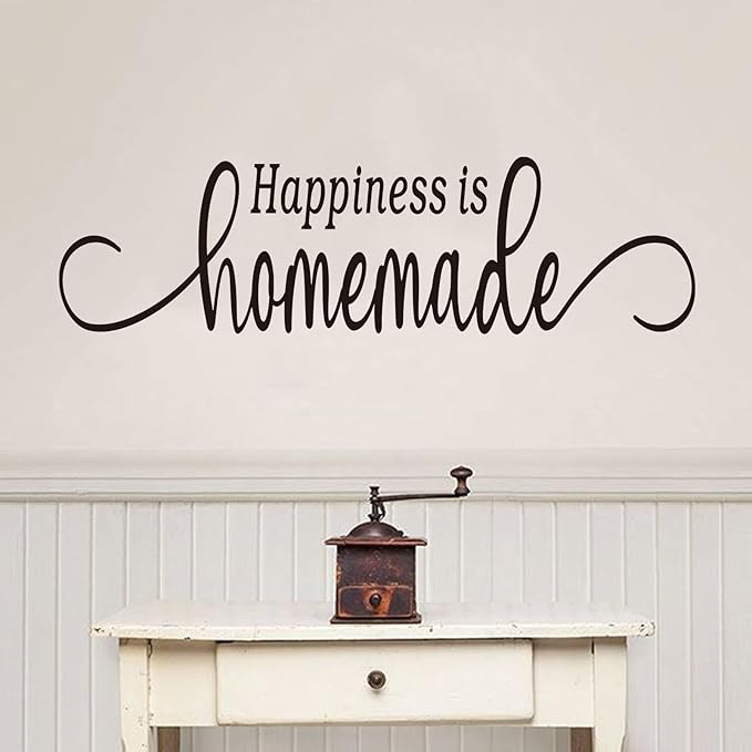 Family Wall Stickers for Living Room: Inspirational Home Quotes Vinyl Art Wall Decals for Kitchen Dining Room Bedroom Bathroom Apartment - Happiness is Homemade 25" X 7"