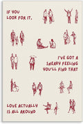 Leetideful Beige and Red Canvas Wall Art, Love Actually Is All Around Warming Quote Poster, Neutral Hues Tiny People Walking Picture, Minimal Typography Print for Bedroom Living Room 8x12in Unframed