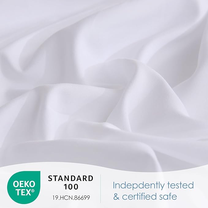 JSD White Queen Sheet Set with Side Pocket Corner Straps, 4 Piece Soft Microfiber Bed Sheets Extra Deep Pocket