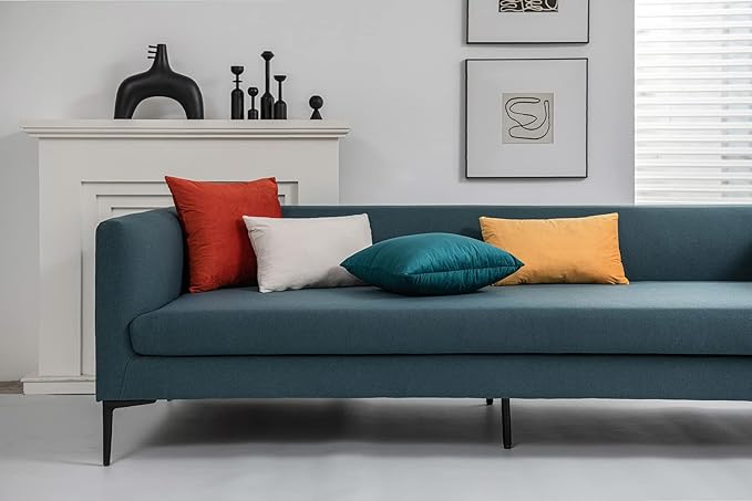 DEZENE Throw Pillow Covers 18x18 Teal: Pack of 2 Cozy Soft Velvet Square Modern Luxury Decorative Throw Pillow Cases for Sofa Couch Living Room Bed Home Decor