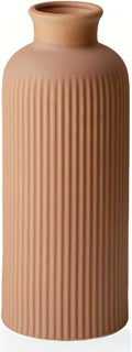 Coffee Ribbed Ceramic Vase for Flowers, Large Modern Textured Decorative Vase, 10 Inch Tall, Farmhouse Style Home Decor (Coffee)
