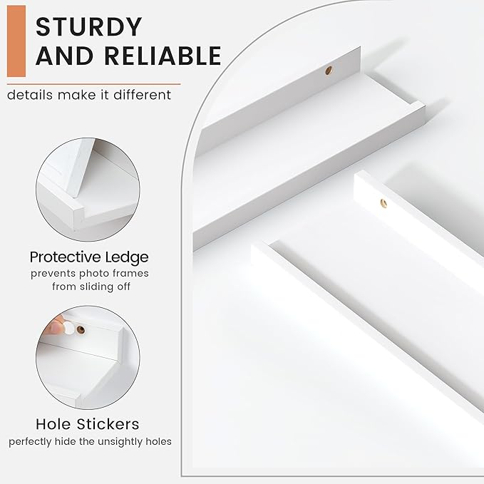 Floating Picture Ledge Shelves Set of 4, 36 Inch Shelves with Lip - Large Nursery Book Shelf for Toys Storage, Kids Bookshelf, Living Room, Bedroom Decor Frames