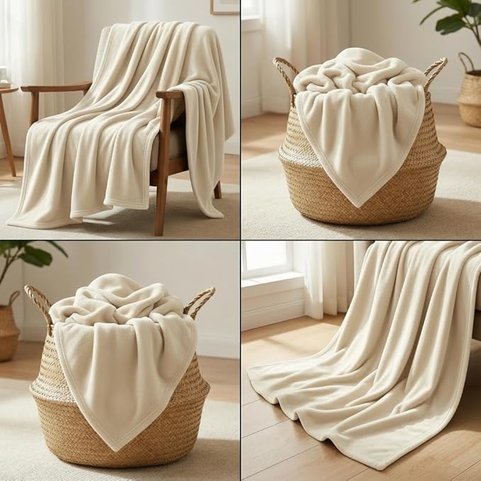 Fleece Blanket Twin - 60x80 Inch Lightweight & Buttery-Soft Throw for Bed, Sofa, Camping | 300GSM Cloud-Touch Microfiber | Cozy Essentials for Travel & Movie Nights, (Cream)