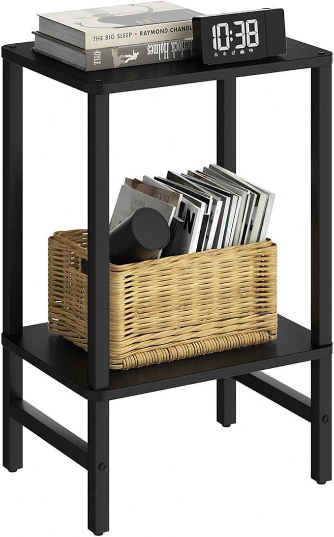 Side Table End Table Tall Night Stand 2-Tier for Living Room Bedroom Bathroom Office Furniture Black