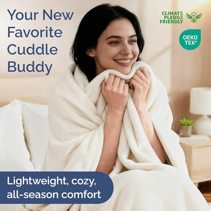 Ultra Soft Fleece Blanket Twin Size - Flannel Fleece Luxury Twin Blanket - Lightweight for Couch Bed Chair - Thick, Warm and Breathable - All Season Cozy Fuzzy, Anti-Static Microplush Bedding, Ivory