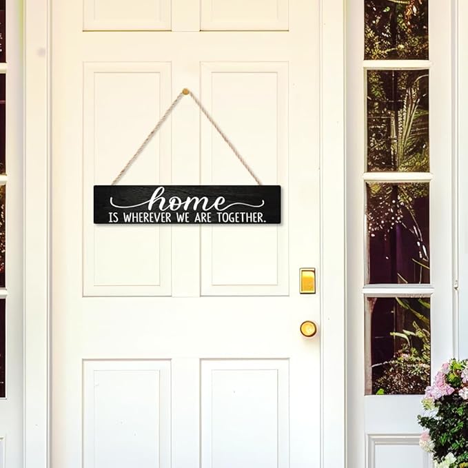 AGMDESIGN Home Is Wherever We Are Together Wood Sign, Rustic Family Reunion Decor, Wall Home Decor for Shelf Desk Door, Farmhouse Bedroom Wood Hanging Plaque, Great Gifts for Newlyweds Families