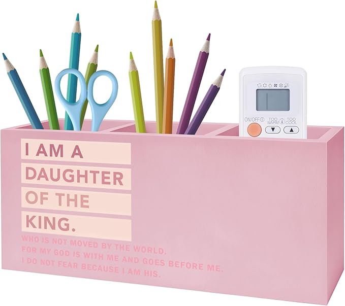 Pink Christian Makeup Brush Holder, Daughter of the King Bible Verses Pen Holder Organizer for Dorm Bedroom Desk Accessories, Pink Preppy Toothbrush Holders for Girly Bathroom