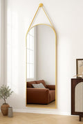 Full Length Mirror, Arched Wall Mounted Mirror, 47"x16" Door Mirrors with Hanging Leather Strap, Wall Mirrors Full Length with Aluminum Frame for Bathroom Living Room Entryway (Gold)