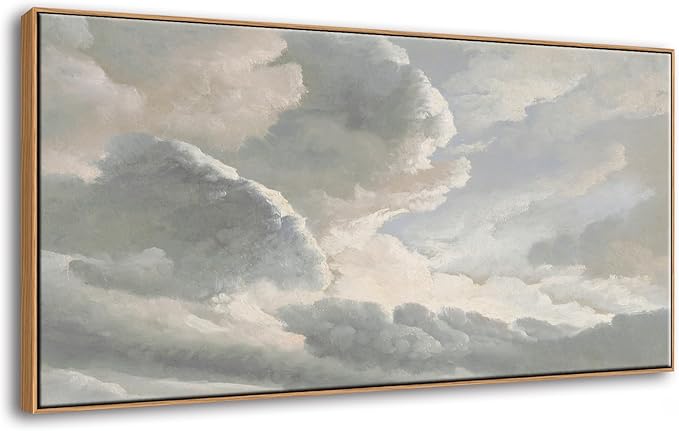 DJSYLIFE Framed Canvas Wall Art, Clouds with a Sunset Vintage Painting Prints, Classical Sky Cloud Pictures Nature Wall Art, Modern Farmhouse Country Decoration, Home Bedroom Living Room Decor 20"x40"